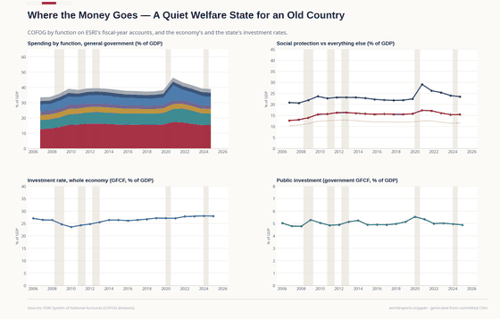 Government spending by function beside whole-economy and public investment.