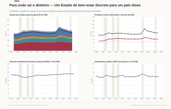 Despesa pública por função ao lado do investimento da economia e do setor público.